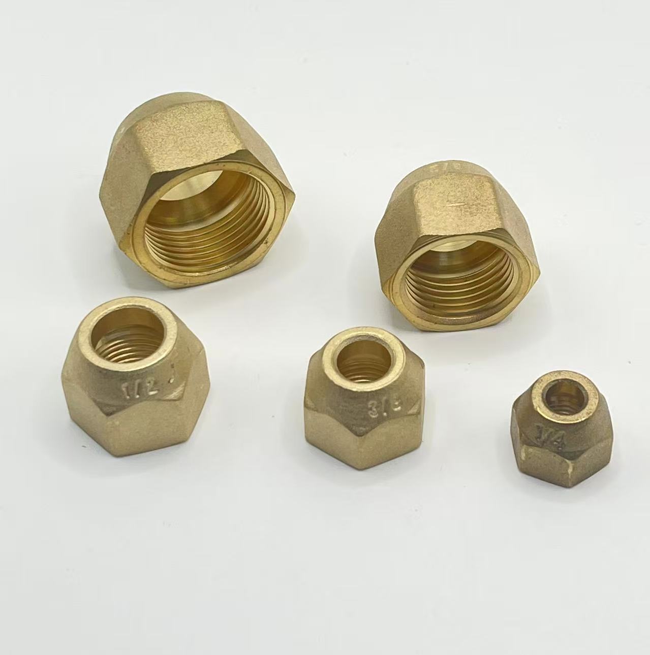 Brass Flare Nut for AC Copper Pipe, Hex Refrigeration Fitting HVAC and Refrigeration Systems