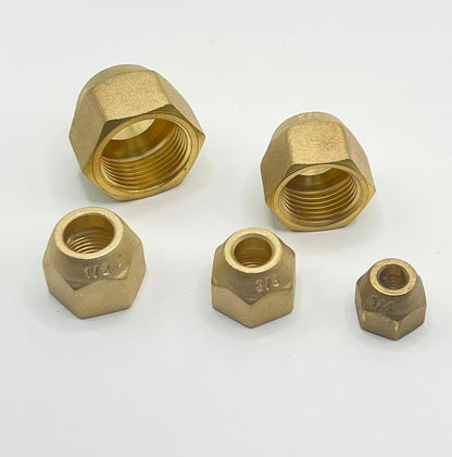 Brass Flare Nut for AC Copper Pipe, Hex Refrigeration Fitting HVAC and Refrigeration Systems