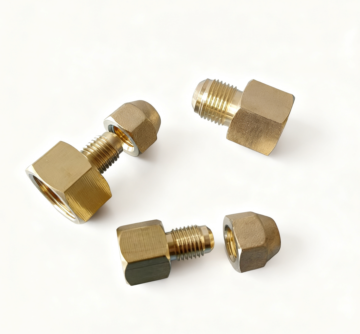 Brass adapter with internal and external thread reducing brass connector for refrigeration (without nut)
